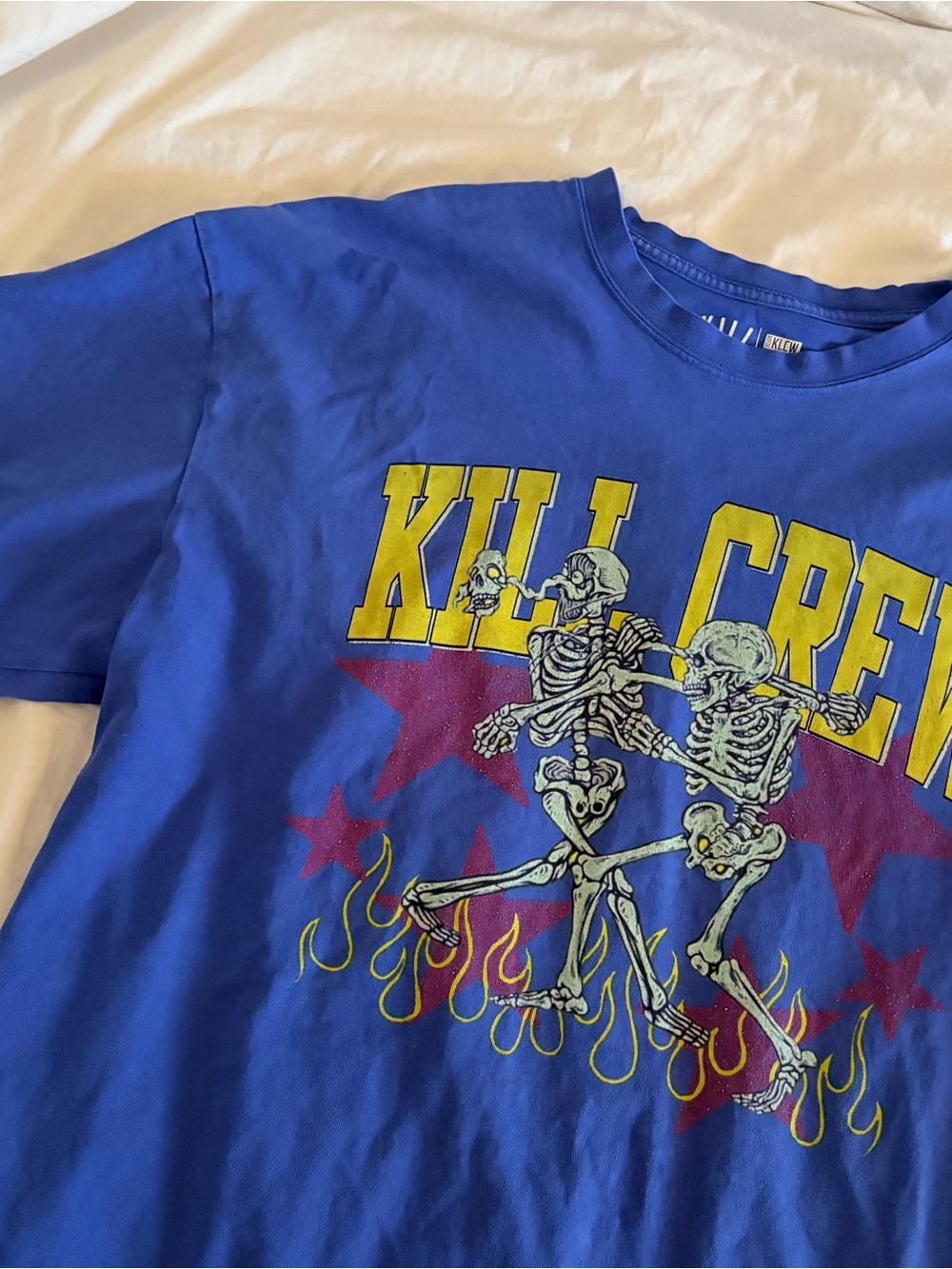 Kill Crew Royal Blue Short-Sleeve Tee with Neon Yellow Logo & Skeletons - Picture 2 of 4